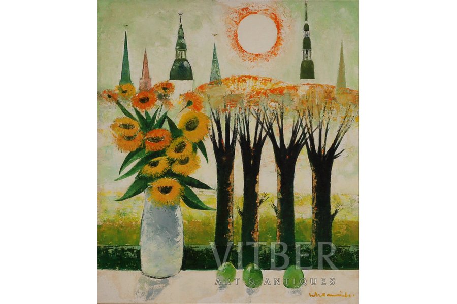 Мурниекс Лаимдотс (1922-2011), "Башни Риги", 2002 г., картон, масло, 85 x 74 см